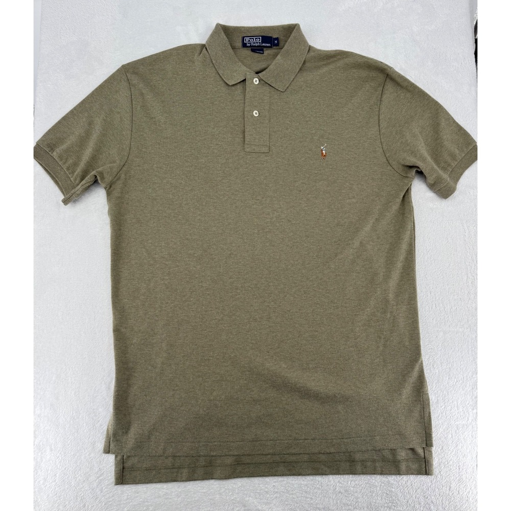 Polo Ralph Lauren Mens Medium Olive Green Heather Short Sleeve Cotton Polo Shirt